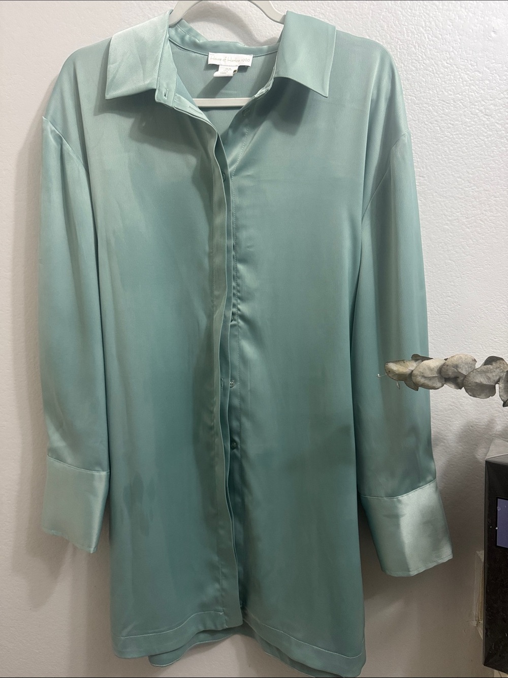 House of Marlow 1960- Seafoam Long-Sleeve Tie-Back Shirt Dress, NWOT